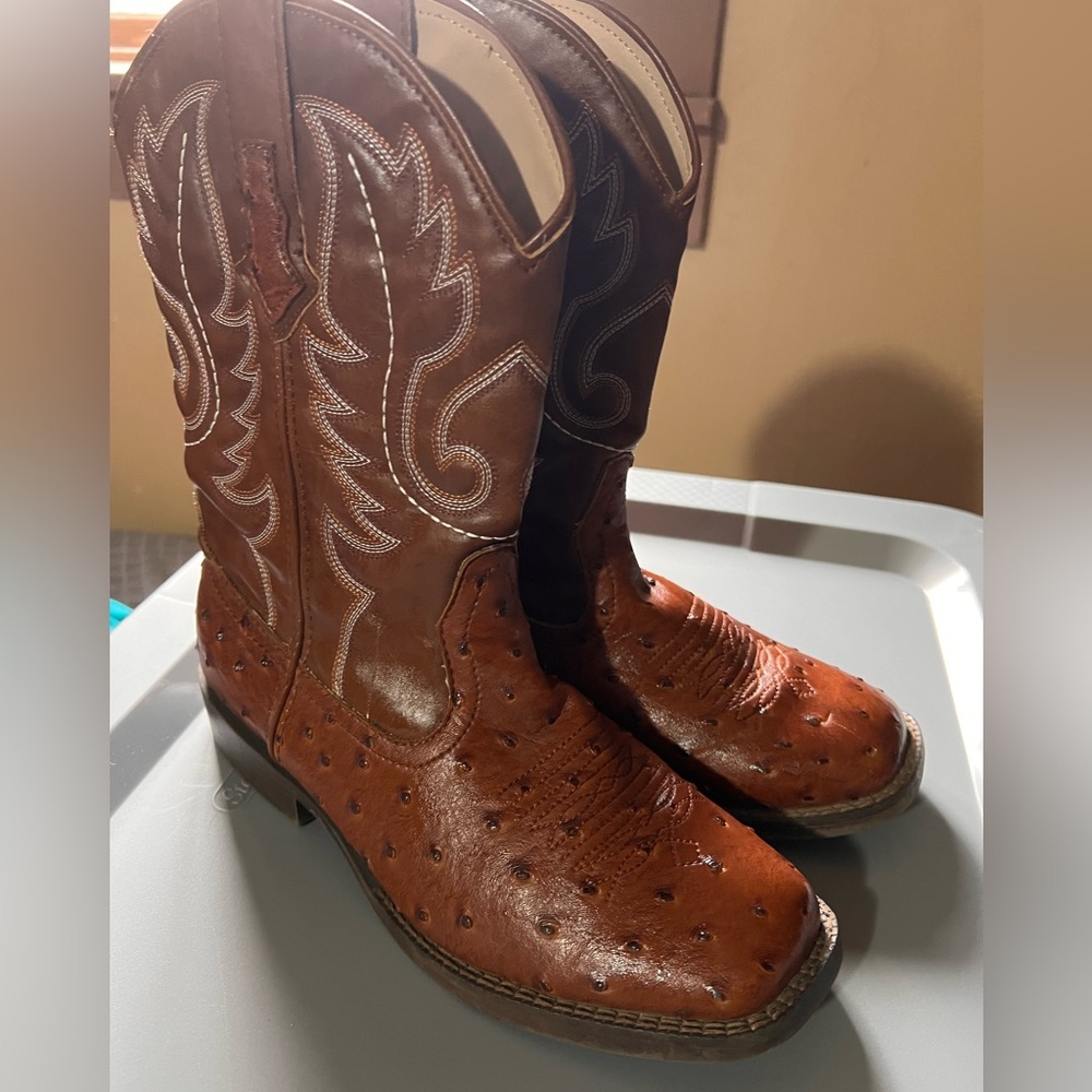 Roper Faux Ostrich Skin Cowboy Boots